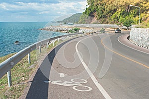 Beautiful Seascape Viewpoint of the road beside blue sea that is landmark at Kung Wiman Bay in Chanthaburi Province.