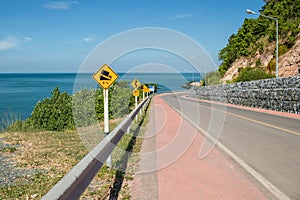 Beautiful Seascape Viewpoint of the roadway alongside with blue sea