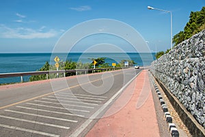 Beautiful Seascape Viewpoint of the roadway alongside with blue sea