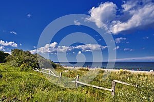 Beautiful seascape with water at sunset on Baltic sea coast in Boltenhagen