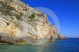 Beautiful seascapes on Zakynthos Island in Greece. Blue caves.