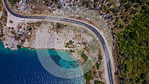 Beautiful seashore. Islands in the distance. Colorful blue sea. The beauty of Turkey. Beautiful rocks and mountains.