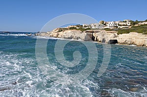 The beautiful Seaside caves Beach Pafos in Cyprus