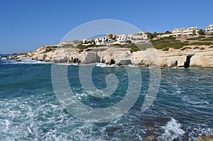 The beautiful Seaside caves Beach Pafos in Cyprus