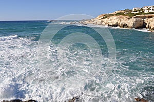 The beautiful Seaside caves Beach Pafos in Cyprus