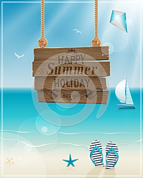 Beautiful seaside view poster. Vector background.