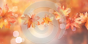 Beautiful seasonal abstract autumn background with copyspace and falling leaves. Generative AI