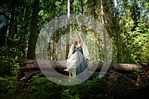 Beautiful seductive dryad. Pagan spirit of the forest. Portrait of beautiful dryad. Fairy who loves nature in beautiful