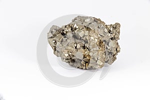 Beautiful semiprecious stone pyrite on a white background