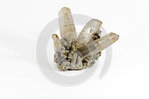 Beautiful semiprecious stone Quarz crystals on a white backgroundr