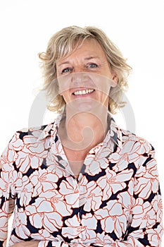 Beautiful senior caucasian woman portrait senior on white background