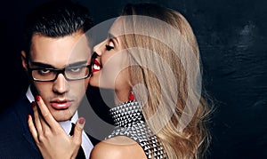 Beautiful sensual impassioned couple. office love story