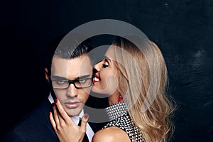 Beautiful sensual impassioned couple. office love story