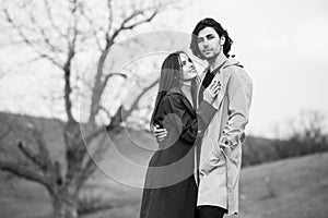 Beautiful sensual portrait of young stylish couple in love