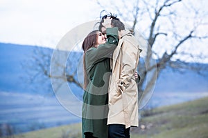 Beautiful sensual portrait of young stylish couple in love