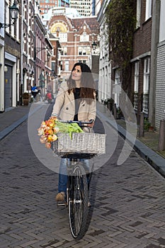 Beautiful sensuality elegance lady on bicycle