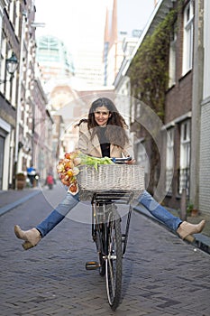 Beautiful sensuality elegance lady on bicycle