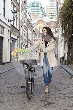 Beautiful sensuality elegance lady on bicycle