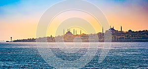 Beautiful Sepia Photograph of Istanbul`s Old City, including the Blue Mosque photo