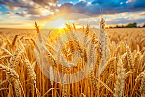 Wheat field. Golden ears of wheat on the field photo