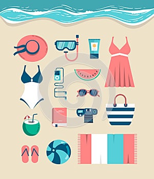 Beautiful set of beach essentials