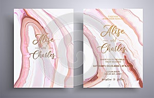 Beautiful set of wedding invitations with stone texture. Mineral vector cards with marble effect and swirling paints