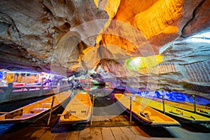 The beautiful Seven Star cave with colorful lights and reflection at Seven-star Crags Scenic Area