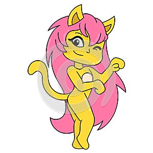 Beautiful and sexy cat girl monster, doodle icon image kawaii