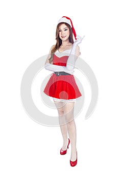 Beautiful girl wearing santa claus clothes isolated on whit