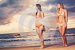 Beautiful Surfer Girls on the Beach