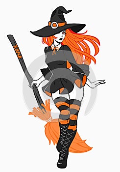 Beautiful sexy witch with a broom