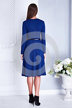 Beautiful woman clothing catalog stylish fashion blue dress