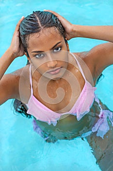 Sexy Indian Asian Woman Girl in Swimming Pool photo