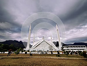 Beautiful Shah Faisal Mosque On A Cluody Day