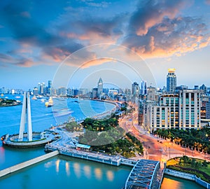 Beautiful shanghai bund with sunset glow