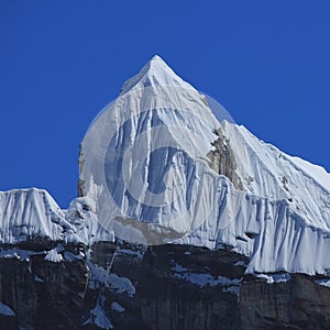Beautiful shaped Mount Lobuche seen from Cho la pass