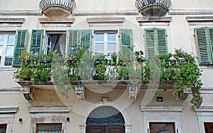 Beautiful shatter windows and balcony in mediterranean medieval
