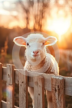 Beautiful sheep grazing in the pen with ample space for text - vertical image for sale photo