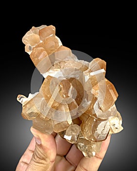 beautiful sherry color natural brown topaz crystal cluster mineral specimen from skardu pakistan