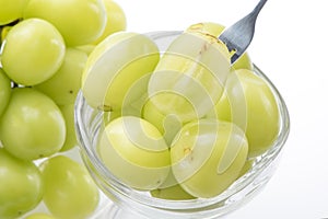 Beautiful Shine Muscat green grape in a glass cup isolated on white background