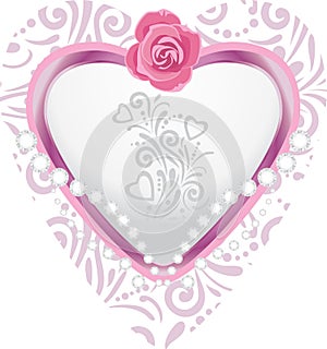 Beautiful shining silver heart with rose