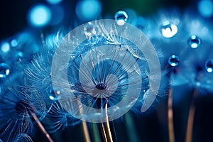 beautiful shiny dew water drop on a dandelion seed, macro photography, selective focus