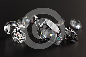 Beautiful Shiny Diamonds on Black Background - 3D Illustration Render