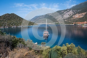 Beautiful ship in blue lagoon at Kas