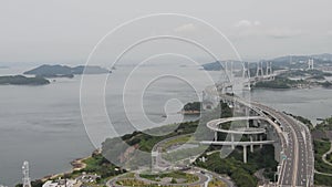 Beautiful Shiwaku Islands in the Seto Inland Sea viewed from the top of Seto-Ohashi Bridge tower