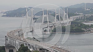 Beautiful Shiwaku Islands in the Seto Inland Sea viewed from the top of Seto-Ohashi Bridge tower