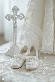 beautiful shoes and white dress for christening