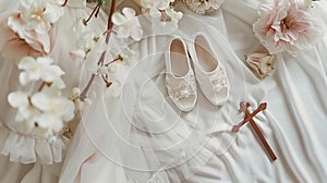 beautiful shoes and white dress for christening
