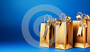 Beautiful shopping bag with Christmas gifts, with bows. AI generated