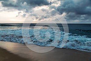 Beautiful shoreline at tropical sandy beach in Oahu island